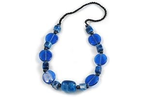 Avalaya Chunky Resin and Ceramic Bead Black Cotton Cord Necklce in Blue - 66cm L