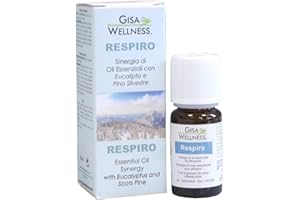 Gisa Wellness - RESPIRO - Sinergia di Oli Essenziali Balsamici Biologici - [10ml] - 100% Puri e Naturali di Eucalipto, Pino, Niaouli, Timo, Lavanda e Rosmarino - Per Aromaterapia - Made in Italy