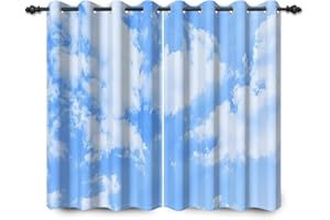 YONGFOTO 117x138cm Sky Window Curtains White Clouds Blackout Curtains Fantasy Baby Blue Background Art Home Curtains with Eyelets for Kids Bedroom Living Room Decor 2 Panels Drapes,Pattern 1