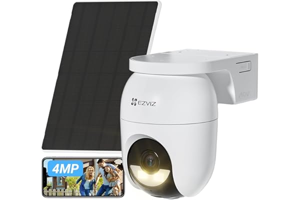 EZVIZ 2K+ Caméra Extérieure sans Fil avec Mode AOV, Caméra à Batterie PT avec Détection de Personnes et de Véhicules, Vision Nocturne Couleur & Défense Active, WiFi 6, CB8 Lite 4MP+5W Panneau Solaire