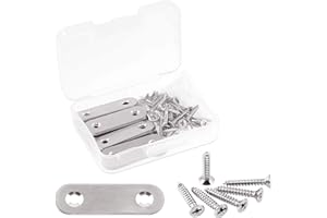 Glarks 20 Sets 40mm/1.6inch Stainless Steel Flat Straight Brace Brackets Mending Joining Plates Repair Fixing Bracket Connector and 40pcs Self Tapping Screws Set (40mm/1.6inch)