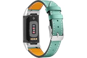 AISPORTS Leather Strap Compatible with Fitbit Charge 6/Charge 5 Strap for Women Men, Soft Breathable Leather Sport Wristband Metal Buckle Clasp Bracelet Replacement Strap for Fitbit Charge 6/Charge 5