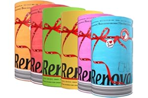 ASKON 6 Rollen Küchenrolle Küchenpapier Maxi Rolle - farbig bunt gemischt - Papierrolle - Allzwecktücher - Renova Red Label - blau grün rot orange pink gelb - der Pack entspricht 18 Standardrollen