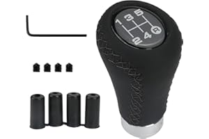 LMYSUFI Schaltknauf 5 Gang Auto Schalthebel mit 4 Adaptern 8mm 10mm 11mm 12mm, Universal Austauschbarer Auto Getriebekopf Leder Schaltknöpfe, Geeignet für die meisten Fahrzeuge mit Schaltgetriebe (Schwarz)