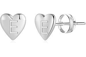 TINGN Heart Initial Stud Earrings for Girls - S925 Sterling Silver Post 14K Gold Plated Dainty Letter Earrings Hypoallergenic Little Initial Earrings for Women Girls Sensitive Girls Earrings