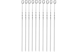 DERDOUT Kebab Skewers Set of 10 Stainless Steel BBQ Grilling Skewers Flat Reusable Metal Skewer Sticks 30cm for Outdoor Barbecues Family Gatherings and Camping Cooking