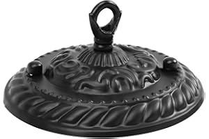 VILLCASE Deckenbaldachin Schwarz, Durchmesser 130mm Vintage Pendelleuchte Disc Base mit Haken, Metall Deckenrosette Haken für Leuchte Zubehör