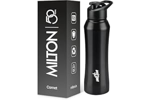 MILTON Comet 1000 Stainless Steel Water Bottle 1000 ml, Single Walled, ISI Certified I Leak Proof Lid, Rust Proof I For School, Office, Gym I Black