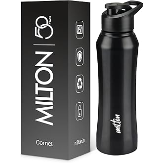 MILTON Comet 1000 Stainless Steel Water Bottle 1000 ml, Single Walled, ISI Certified I Leak Proof Lid, Rust Proof I For School, Office, Gym I Black