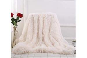 Hggzeg, Coperta a pelo lungo super morbida, elegante e accogliente, in finta pelliccia, decorativa, per divano, sedia e letto (bianco, 130 x 160 cm)