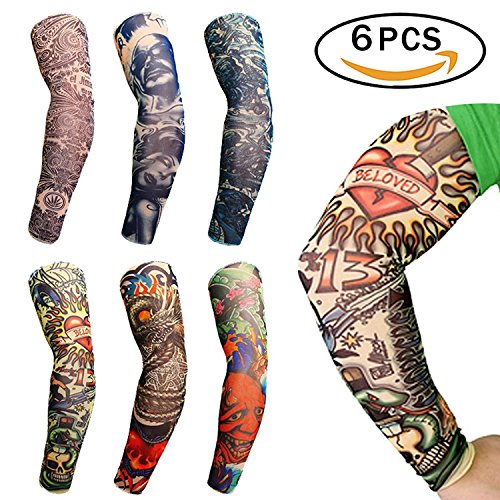 Xiton Moda Tatuaggi temporanei Senza Giunte Elastico Protezione Solare Maniche per Gli Uomini (6 Pacchetti)