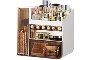 Whemyreat Caja De Almacenamiento De Cosméticos,Almacenamiento De Cajones Organizadores De Maquillaje Con Portaescobillas Y Lápiz Labial Extraíble, Organizador De Tocador, Vitrinas De Cosméticos