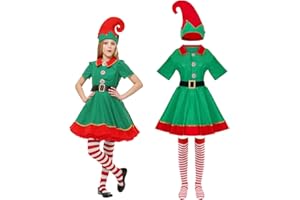 Disfraz Duende Navidad Uieamsio elfo de la navidad elfo navidad Disfraces de Cosplay de Elfo Damas Niños para Traje Damas Niños Navideño Carnaval Fiesta 5-15 años