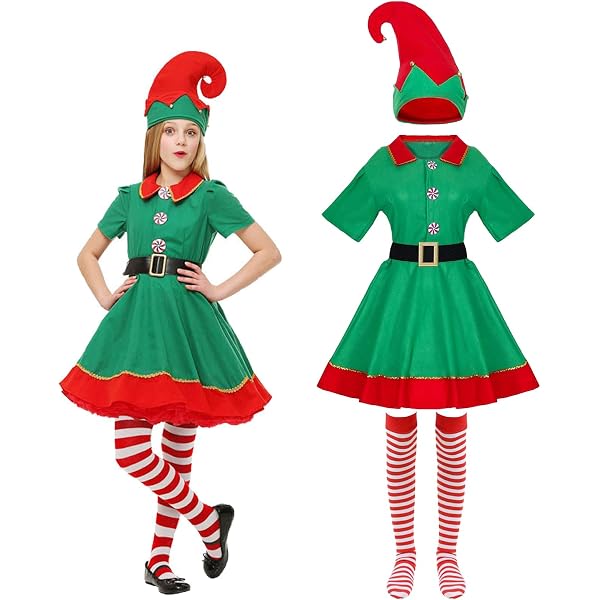 Costume Lutin De Noël Enfant – Déguisement Fille/garçon – Inclut Vêtement, Chapeau, Bas, Ceinture – Pour Fêtes, Cosplay - 4