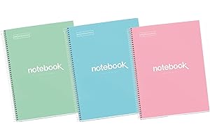 Miquelrius - Confezione 3 Quaderni A4 Emotions, 80 fogli 90 g/m², Griglia 5 x 5 mm, 1 striscia a colori, Spirale microperforata, Taccuino a griglia, Copertina extra rigida, 4 fori, Colori pastello