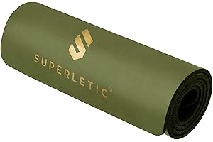 ‎SUPERLETIC SUPERLETIC Yogamatte & Gymnastikmatte - 0.8/1.0/1.5 cm Dicke,Sportmatte Rutschfest mit Tragegurt, Hautfreundliche Fitnessmatte & Trainingsmatte,Bequem für Muskelkraft, Pilates, schwarz oder grün Farbe