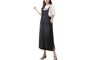 Yishengwan Damen Lose Latzrock Jeans Latzkleid Lang Trägerrock Jeansrock Denim Overall