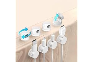 Siblaies 8 Kabelhalter Selbstklebend mit Magnet - Kabelclips für Schreibtisch & Home-Office, Cable Holder Einhandbedienung, Ordnung für USB/Netz/Audiokabel bis 7mm, Weiß