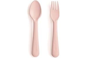 Mushie Set de fourchette et cuillère pour enfants | Couverts de table réutilisables | Résistants au lave-vaisselle et au micro-ondes | Fabriqué au Danemark | Blush