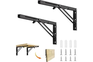 Gentpovth 2 Piezas 400mm Escuadras Abatibles, negro Soporte Estantería Plegable, Soporte Estantería Plegable Metal con Tornillossado, Soportes Estanterías Escuadras Metálicas Carga