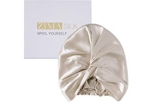 ZIMASILK - Gorro de seda 100 % de morera de 22 mm para dormir con elástico que se adapta a la cabeza y plisado clásico, gorro de seda para el cuidado del cabello de la mujer (1 unidad, beige)