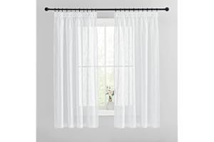 PONY DANCE Tende Camera da Letto Tende Bianche Soggiorno Tende per Finestre Piccole Tenda Semitrasparente con Fettuccia Tende Corte per Cucina 2 Pezzi L 140 x A 160 CM