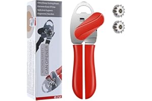 OTSTAR Can Opener Manual Tin Opener for Seniors with Arthritis , Handheld Can Opener Safe Cut Smooth Edge with Ergonomic Grip Large Turn Knob(Red)