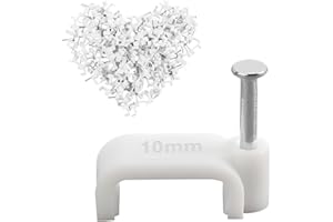 Aeipou 200 Pcs Flat Cable Clips White, 10mm, Small, Stainless Steel & Plastic, Smooth Finish, Flat Head, 5x10cm, Organize Cables, Ethernet, TV, Telephone, USB, LED, Coaxial, VGA