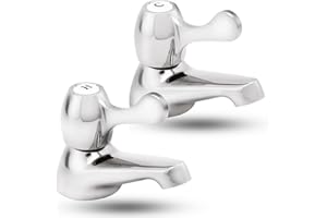 Deva Lever Action Bath Taps Pair - Chrome Hot & Cold with Ceramic Cartridges 2 Bathroom Taps with Brass Backnuts - Quality Brass Modern Silver Pillar Tap 12 Year UK Warranty