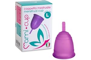 MAMICUP - Coppetta Mestruale Morbida in Silicone Medicale 100% Made in Italy, Totalmente Anallergica Priva di Lattice e Additivi, Coppette Mestruali per Ciclo - Taglia L - Lilla