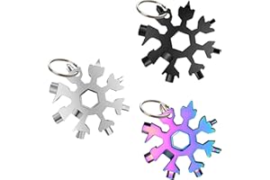 Ajuanbazha 3 Pack Outil Flocon de en Acier Inoxydable Neige 18 en 1, Cadeau Homme Multifonction Clé à Neige Apporter Porte-Clés, Idéal pour le Camping, Les Voyages et Les Activités en Plein Air