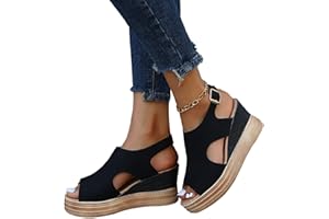 ticticlily Sandales d'été Femmes Lacets Sandales Plateforme Sandales Bout Ouvert Talon Compensé Espadrilles Femme