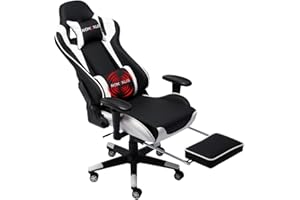 NOKAXUS Gaming Chair Large Size High-back Ergonomic Racing Seat with Massager Lumbar Support and Retractible Footrest PU Leather 90-180 degree adjustment of backrest Thickening sponges(Yk-6008-white)