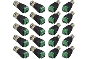 QITINDASEN FULARR® 20Pcs Professionale BNC Vite Terminal Block Connettore Adattatore, 10 Paia BNC Maschio Spina & Femmina Presa Set, BNC Video Balun Connettore per Coassiale Cat5 Cat6 a CCTV DVR TV Video