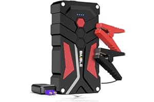 BIUBLE 1000A Booster Batterie, 12800mAh Démarreur de Voiture(Jusqu'à 7.0L Essence ou 5.5L Gazole), 12V Jump Starter Portable avec Pinces de Sûreté Intelligentes, Lampe à LED, Marteau de Sécurité