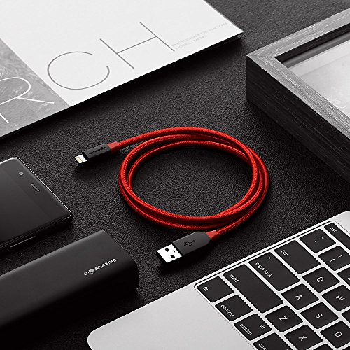 [Apple MFi Zertifiziert] Lightning Kabel, BlitzWolf 1M Nylon Apple Ladegerät mit Klettverschluss für iPhone 6S Plus 6 Plus 7 Plus 5 5S 5C SE, iPad Pro Air, iPad Mini 2 3 4(Rot & Schwarz) - 7