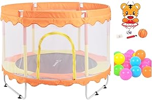 K IKIDO-Trampoline d'intérieur avec Filet, Coussin rebondissant, Protection des Bords, pour Enfants à partir de 2 Ans – Trampoline de Jardin pour Enfants