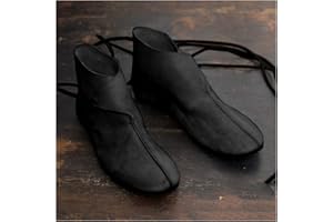 MANZH Renaissance Medieval Men's Ankle Boots Viking Knight Prince Shoes Vintage PU Leather Boots Short Flat Shoes Cosplay Pirate Costume Accessory, Black, 40