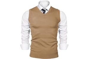 iClosam Męski sweter z dekoltem w serek, bez rękawów, komfortowy krój, bawełna, kamizelka z dzianiny, bez rękawów