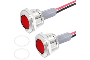 PATIKIL 2Pcs 16mm(5/8") Indicator Light,12V-24V AC/DC 20mA LED Metal Signal Lamp Waterproof IP67 Flat Head Signal Lights with 205mm(8") Cable for Boat Car,Red