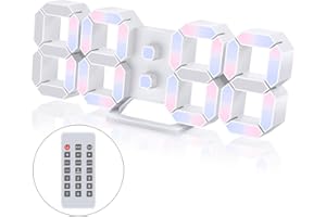 EDUP HOME Horloge Murale Numérique Led 3D Grand Réveil Lumineux Fonction Sans Bruit Snooze Luminosité Réglable 12/24 Heure Affichage Date/Température Bureau Cuisine Salon Chambre 24.6 cm Avec Télécommande