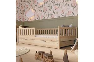 Crazy Pine Letto per Bambini con Cassetti 200x140 cm – Letto Montessori a Pavimento in Legno Massiccio con Barriera – Sicuro per Bambini Piccoli – Design Scandinavo - Crazy Basic