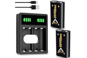 Batteria Ricaricabile per Xbox Series X|S/Xbox One, Pickle Power 2 x 2800mAh Batterie e Caricabatteria per display LED per Xbox One Series S/X, Xbox One/X/S/Elite Controller