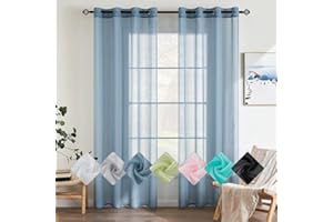 EMEMA Cortinas Poliéster Translucida de Dormitorio Moderno Ojales Cortina Ventana Visillos Salon para Sala Cuarto Dormitorio Comedor Cocina Salón de 2 Unidades 140 x 260cm Azul Polvoriento