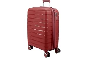 EUES Maletas de Viaje para Grande para Avión Trolley Rígida (75 x 50 x 32 cm), Maleta de Viaje con Ruedas Giratorias y Cerraduras de Dial Material PP Ligero (Granate-L)