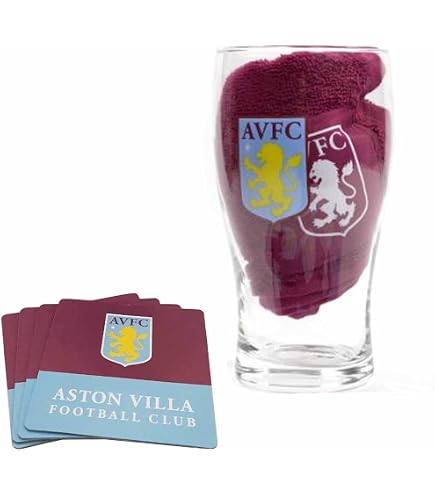 Aston Villa FC - Bicchiere Da Birra Alto (pilsner), Prodotto Ufficiale, 570 Ml, Con Stemma Del Club