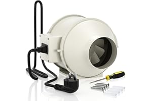 FanGoFast Rauchabzug Rohrventilator 100 mm Inline-Kanalventilator Abluftventilator Rohrlüfter 230 V Leise mit IEC-Steckdose EU-Stecker + 1,5 m EU Netzkabel für Badezimmer, Büro, Wachstumsräume