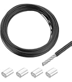 QUARKZMAN 16Ft(5m) Cavo Acciaio Inossidabile 304 Fune 1/24(1mm) Rivestito in Vinile con 2Pz Manicotti in Alluminio per Appendere, Filo Stendibiancheria per Esterno, Sollevare Bianco