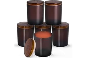 Amorxiao 6 Pack Amber Glass Candle Jars with Lids for Making Candles, 14.4 OZ Large Thick Glass Candle Jars, Bulk Candle Containers, Dishwasher Safe