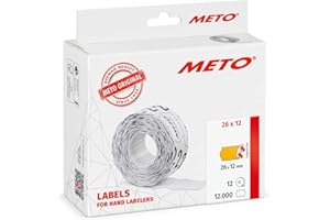 Etiquetas Meto para etiquetadoras manuales (26 x 12 mm, 1 línea, naranja fluorescente, 12.000 unidades, adherencia permanente, para Meto, Contact, Sato, Avery, Tovel, Samark, etc.)